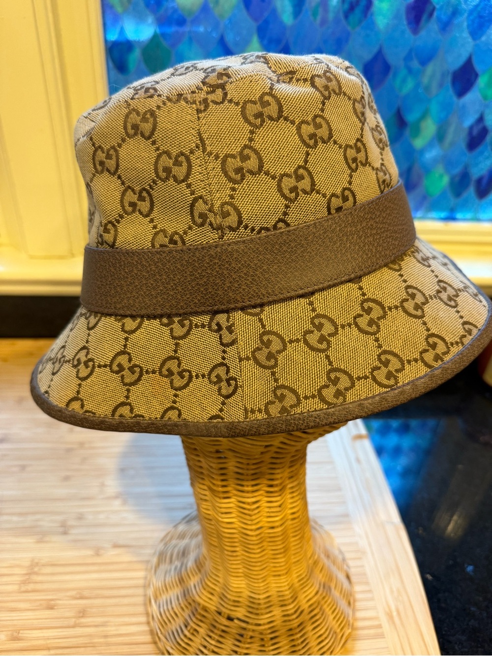 Gucci Brown GG Monogram Bucket Hat with Leather Band - Picture 2 of 6
